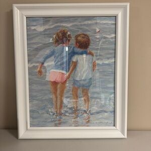 Art Print "Big Sister" Artist Ivan Anderson Beach Family Children Wooden Frame